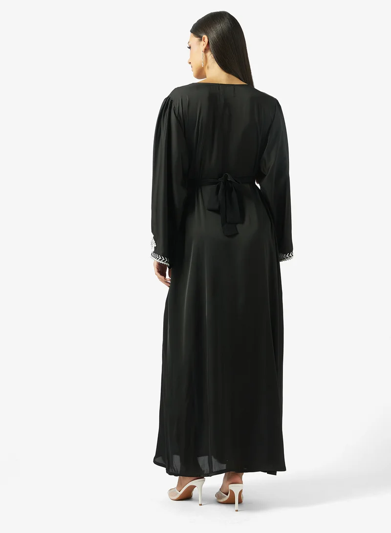 hayas closet Floral Embroidery Work At Front Section  Jalabiya